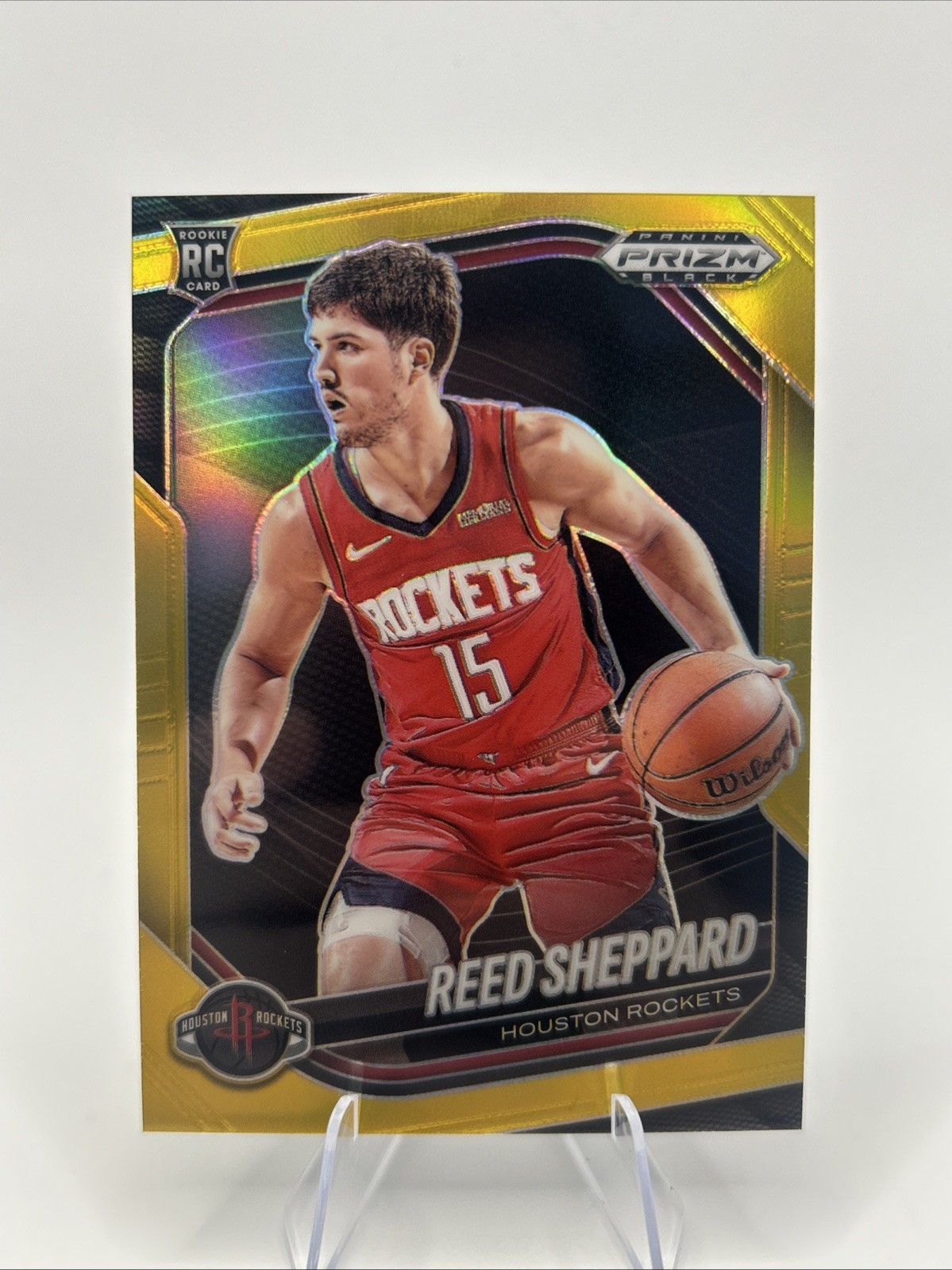 2024-25 Panini Prizm Black Reed Sheppard Rookie RC Gold Prizm /10 #145 Rockets