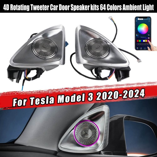 Ambient Light 4D Rotating Tweeter Car Door Speaker For Tesla Model 3 2020-2024+ - Picture 15 of 17