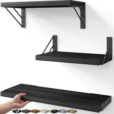 BAYKA Wall Mounted Floating Bathroom Shelves, Wood Floating Wall Shelf for Ba...