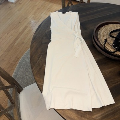 Massimo Dutti Women's Cream Wrap Midi Dress Size M (Runs Small) V-Neck EUC