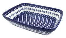 Blue Rose Polish Pottery Flowering Peacock Large Deep Baker