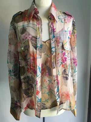 Ensemble blouse et top Devernois 100% soie imprimée T: 40 état neuf - Photo 1/4