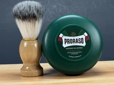 PRORASO Green Shaving Soap Bowl Jar 150ml & Wood Shaving Brush Shave Set Gift