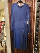 TIME AND TRU BLUE PLUS SIZE STRETCH LONG SLEEVE SIDE RUCHED DRESS Blue Size XXXL