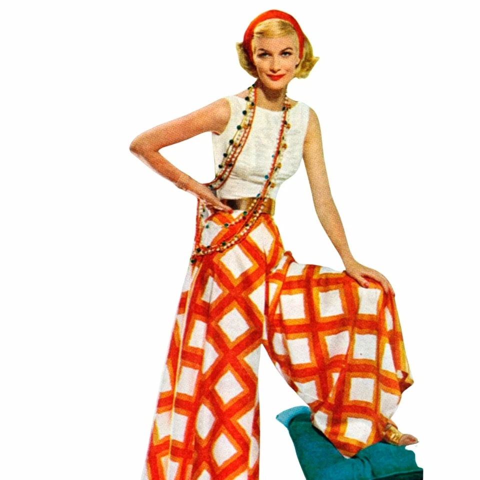 70er Muster - Bluse, Palazzo-Hose, Pant-Rock & Rock - Taille=26,5” 67cm - Bild 2 von 3