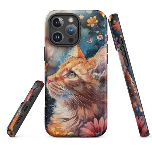 Watercolor Orange Tabby Cat with Colorful Flowers MagSafe Tough Case for iPhone - 第 13/13 張圖片