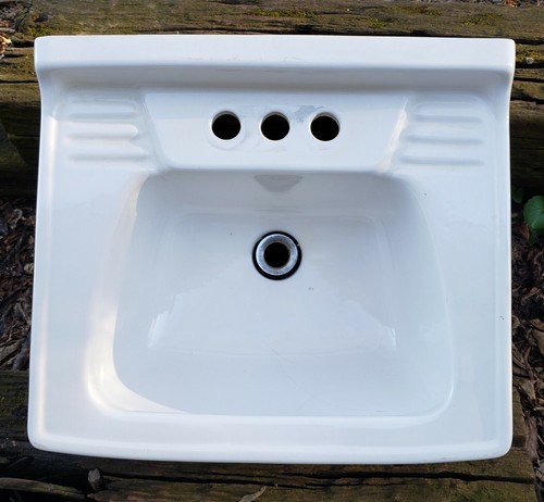 Vintage Mid Century White Porcelain Homart Bathroom Wall Sink Retro MCM Art Deco - Picture 2 of 18