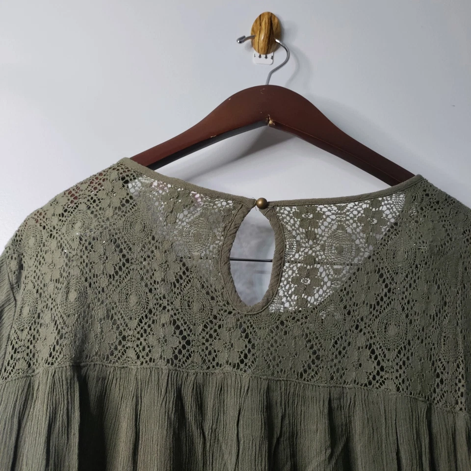 Blusa Liz Lange Mujer XXL/TTG Oliva Ojales Rayón Botón Cuello Fluida Boho Informal Foto 4 de 4