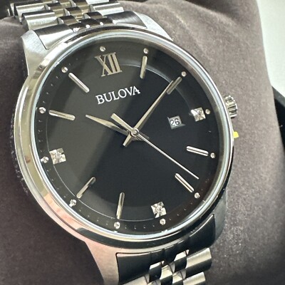 Bulova Diamonds Quartz 12 Diamond Accents Black Dial Silver tone Bulova Crystals Black Dial Diamond Accent Men main image 4