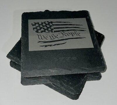 Set of 4 Patriotic Custom Engraved We The People Slate Coaster