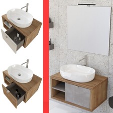 MOBILE BAGNO SOSPESO CM 80 CASSETTO RIPIANO E LAVABO SPECCHIO LED DOMUS 3 COLORI