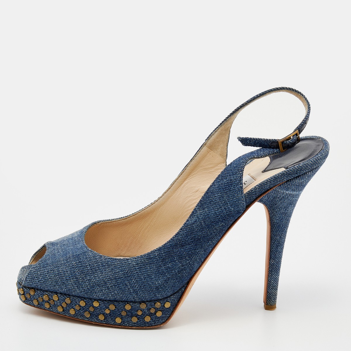 Jimmy Choo Blue Denim Peep Toe Slingback Sandals Size 37.5 Jimmy Choo Blue Denim Peep Toe Slingback Sandals Size 37.5