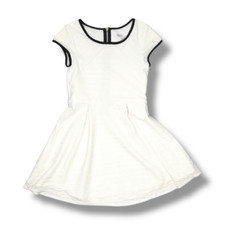 Sally Miller White Fit  Flare Textured Short Sleeve Dress Black Trim XL 14/16