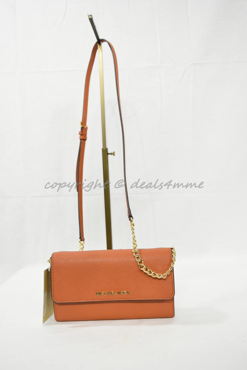 Michael Kors Jet Set Large Saffiano Leather Crossbody Bag in Orange NWT