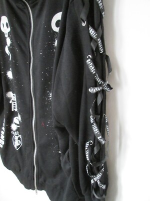 ✅SEX POT REVENGE leopard hoodie jacket SEX POT ReVeNGe Black Lace Up Design Big Zip Long Hoodie Jkt