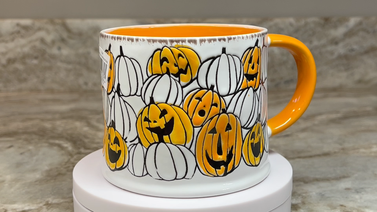 Coffee Mug Eli & Ana Handmade Ceramics. Chipper Halloween. Jack O Lanterns.  New