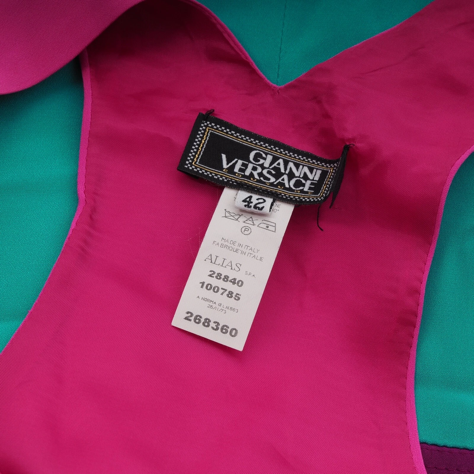Abito da cocktail Gianni Versace Couture vintage rosa smeraldo seta 42 S US6 anni '80 '90