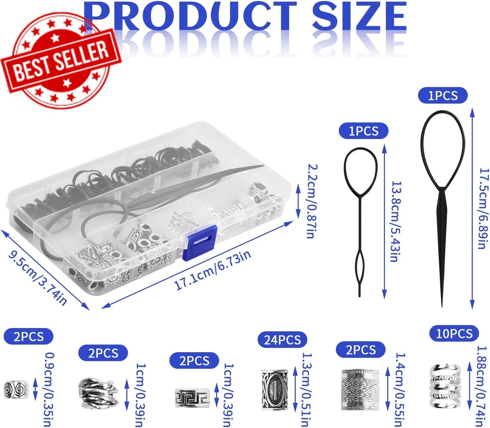 44 Pcs Hair Beads for Braids for Adults Viking Beard Beads for Men Dreadlock Bea - image 2 of 4