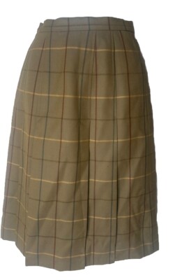 Vintage Burberrys Wool Brown Multicolor Plaid Pleated Midi Skirt 22 In  Waist XXS - Main Image