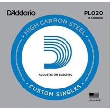 .020 gauge Single Steel Electric or Acoustic Guitar String  D'Addario PL020