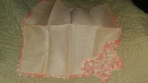 Vintage Embroidery Handkerchief Pink Flowers Butterfly Handkerchief