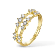 Gold Plated Band Adjustable Matching Wedding Ring With Cubic Zirconia For Women