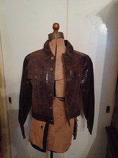 Jane Doe Collection Brown Genuine Leather Jacket Women Size M Alligator Embossed