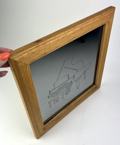 Smoky Mirror Etched Schimmel Piano Advertising Wood Framed Sign Art Vtg RARE - Picture 4 of 8