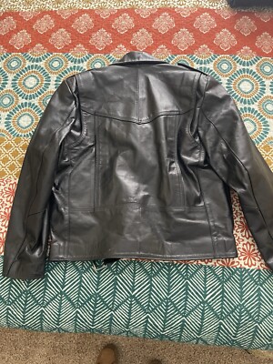 Mens Leather Motorcycle Jacket Size L Harley Davidson Emblems