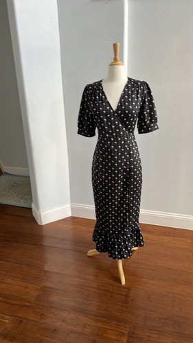 Floral Print Wrap Dress Midi Ruffle Hem 