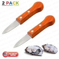 2x Wooden Handle Stainless Steel Oyster Knife Camping Restaurant Kitchen Tool