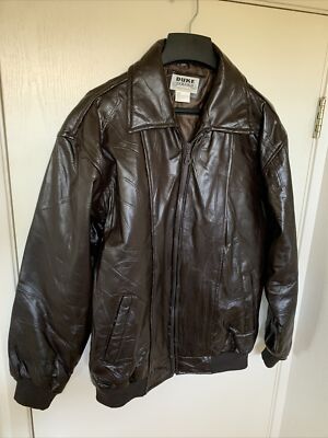 Duke Haband Vintage Brown Genuine Leather Men's Long Sleeve Zip