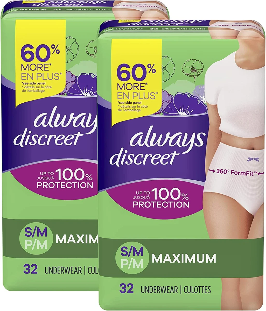 Always Discreet Incontinence Underwear for Women S M L XL 2XL