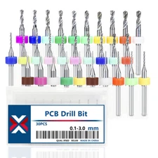 30Pcs PCB Drill Bit Set 0.1mm-3.0mm Spiral Flute for Print Circuit Board CNC