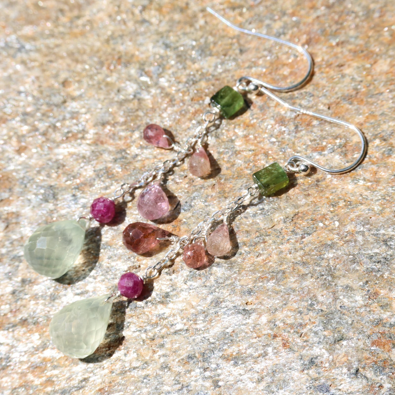 Boucles d'oreilles en tourmaline et rubis fait main 2260 de style haute joaillerie
