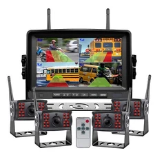 Digital Wireless 7" Split Screen DVR Monitor 4x BSD Rear View Backup Cameras Kit