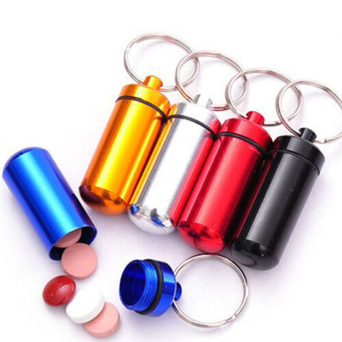 Keyring Tablets Medicine Container Pill Box Aluminium Key Chain Drug Holder ‖ - Picture 1 of 19