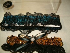 2 Wedding Keepsake Leg Garter  Tossing Leg Garter - Blue Black  Gold Black