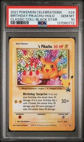 2021 Pokemon Celebrations Birthday Pikachu Holo Class Coll Black Star #24 PSA 10