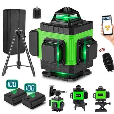HGLINE 16 Line 4D Laser Level Wasserwaage 360° Kreuzlinienlaser mit 2Akku + Stativ Kit