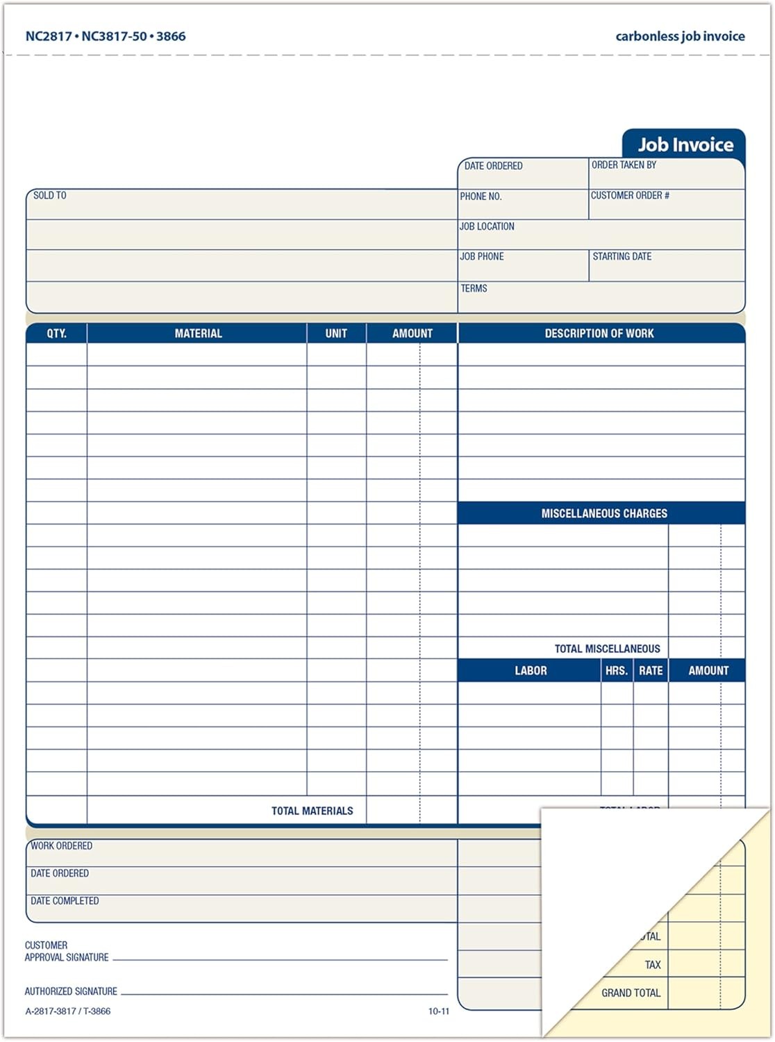 Adams Job Invoice Forms, 2-Part Carbonless, For 8-1/2 x 11 inches, White 