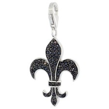 925 Sterling Silver Fleur de Lis Micro Pave CZ Pendant 1 3/16 30mm Inch Tall