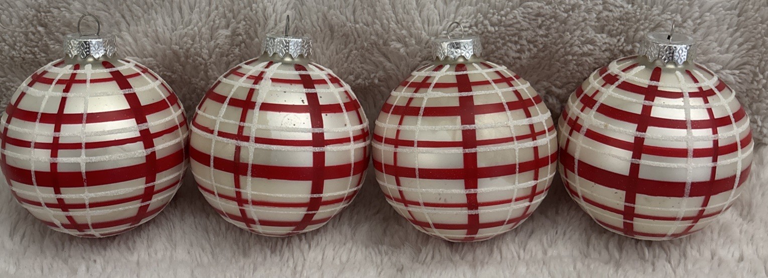 Vintage Commodore Christmas Classics Red&White Striped Glass Ornaments Set Of 4