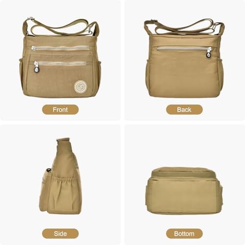  Women's Waterproof Nylon Casual Crossbody Shoulder Messenger Bag Travel Beige