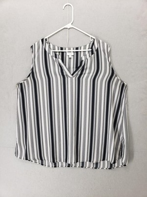 Avenue Blouse Womens 22/24 Black White Striped Sleeveless V Neck Plus Size Top