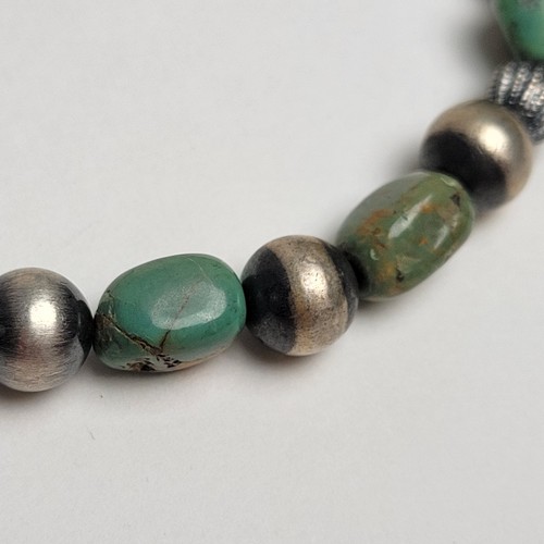 Artisan-Made Green Turquoise/925 Sterling Silver Navajo Pearl 15"-17" Necklace - Picture 8 of 11