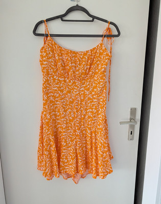 New Yorker Damen Overall Einteiler Gr. L orange/weiß Blumen, Spaghettiträger