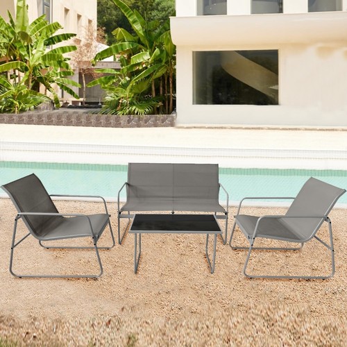 Set Salotto da Giardino con 2 Sedie Divano e Tavolino per Patio Esterno Grigio - Foto 4 di 5