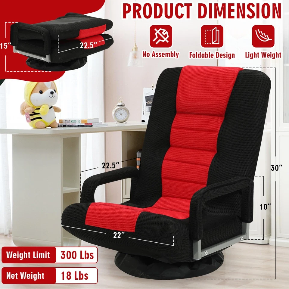 Silla Gaming Piso Giratorio con Reposabrazos, Sofá Video Reclinable Plegable con 6 Ajustes... Foto 2 de 4