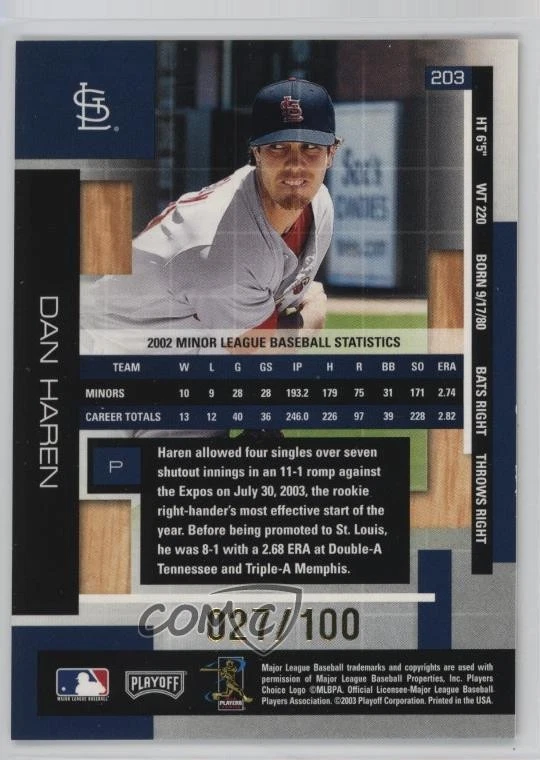 2003 Playoff Absolute Memorabilia Rookies Spectrum Signatures Dan Haren Auto - Image 2 of 2